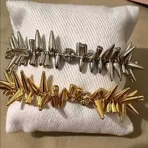 Set of 2 Stella & Dot Renegade Cluster Gold and Silver Spike Stretch Bracelets